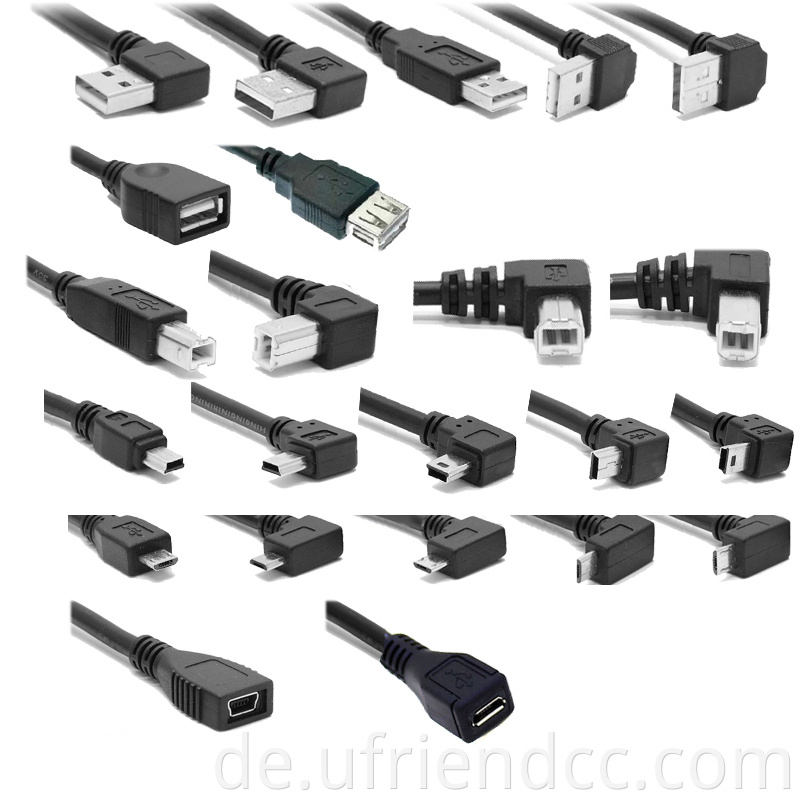 OEM -Werksdaten synchronisieren Sie Micro B Typ C Rechtwinkel USB -Kabeldaten Synchronisation & Laden PVC Schwarz oder Weiß 4C oder 2C CE, RHOS